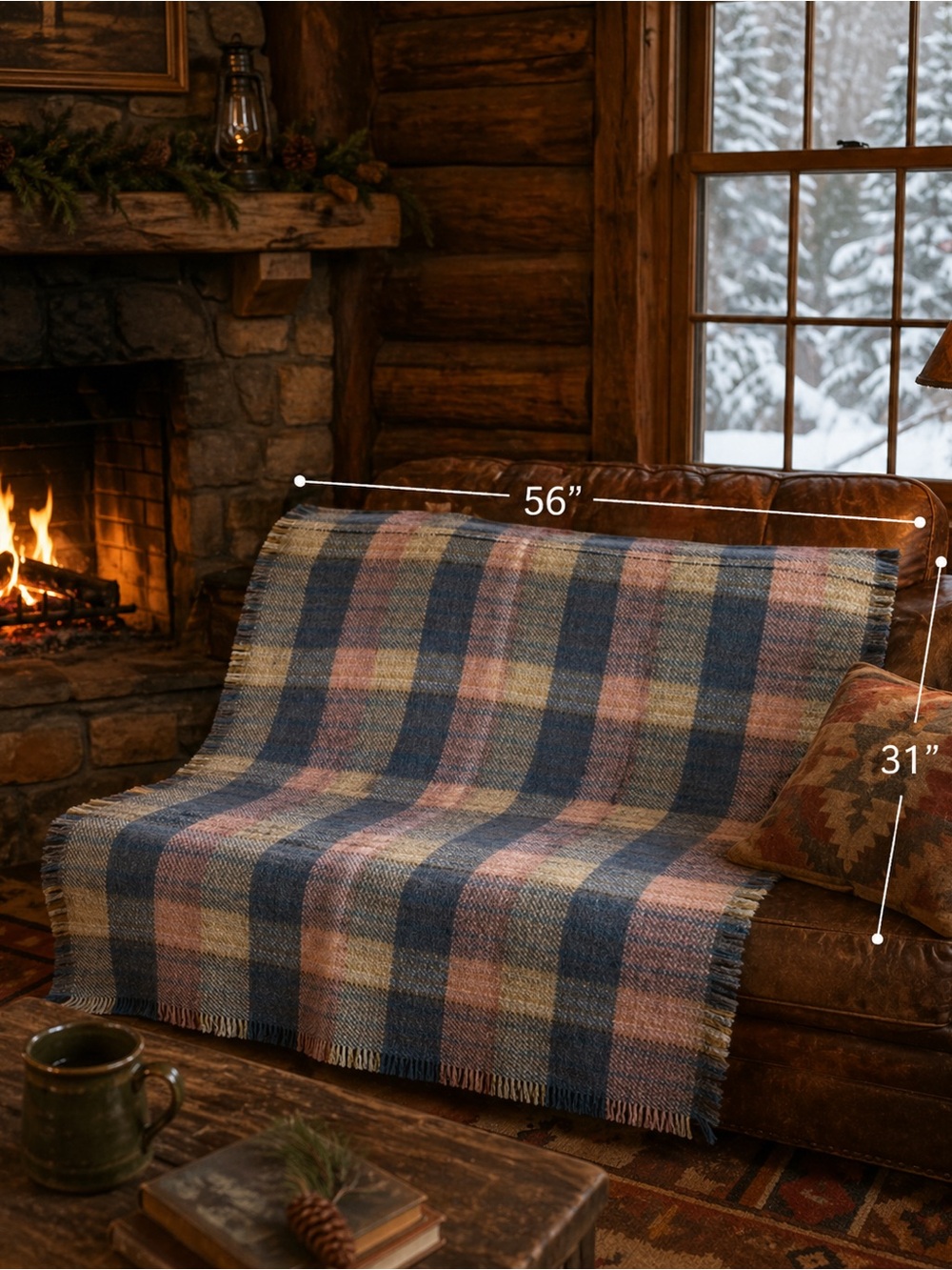 Vintage Murray Brothers Scottish Woolens Plaid Wool Blanket 31” X 56” Blue Pink
